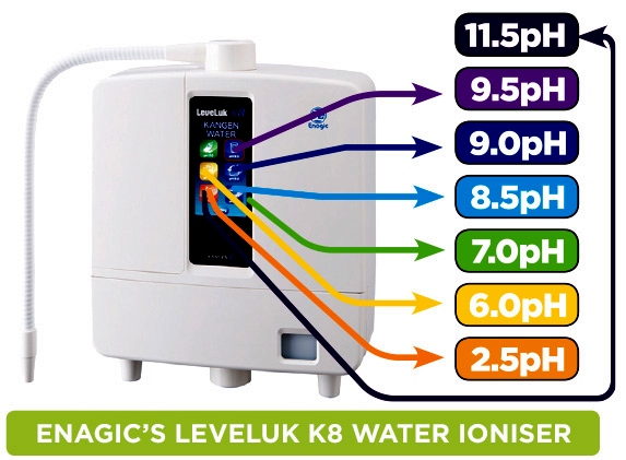 LeveLuk K8 - Leistungswerte, die der im rechten Bild vorgestellte Selbstbauwasserionisierer übertreffen kann; Kosten ca. 4350.- €